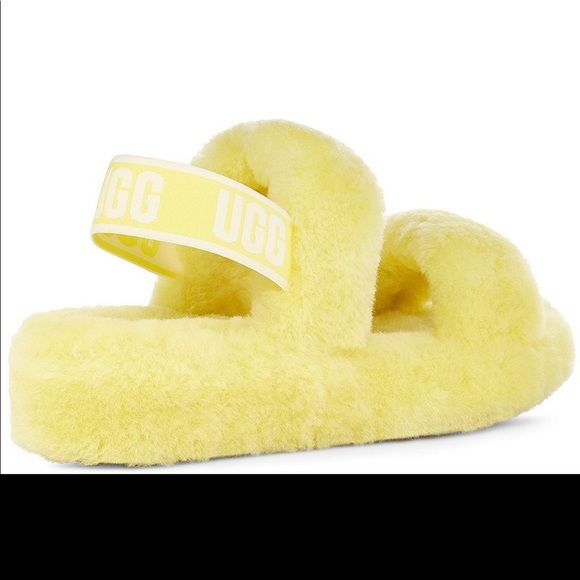 NEW UGG Oh Yeah Fur Slides Yellow Slippers - Picture 5 of 9